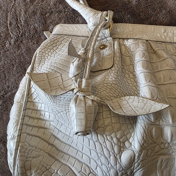 BRAHMIN Eloise Roses Large Shoulder Bag White Croc Leather Purse Vintage Rare - Picture 4 of 16